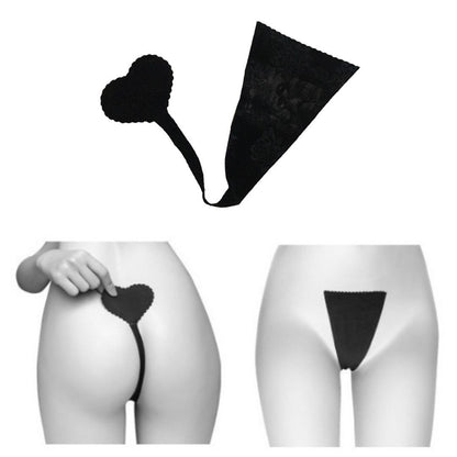 Black Strapless C-String Panties with Lace Heart Design