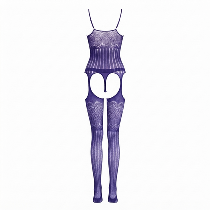 Open Crotch Floral Striped Lace Suspender Bodystocking Lingerie UK 8-16