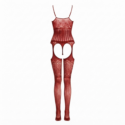 Open Crotch Floral Striped Lace Suspender Bodystocking Lingerie UK 8-16