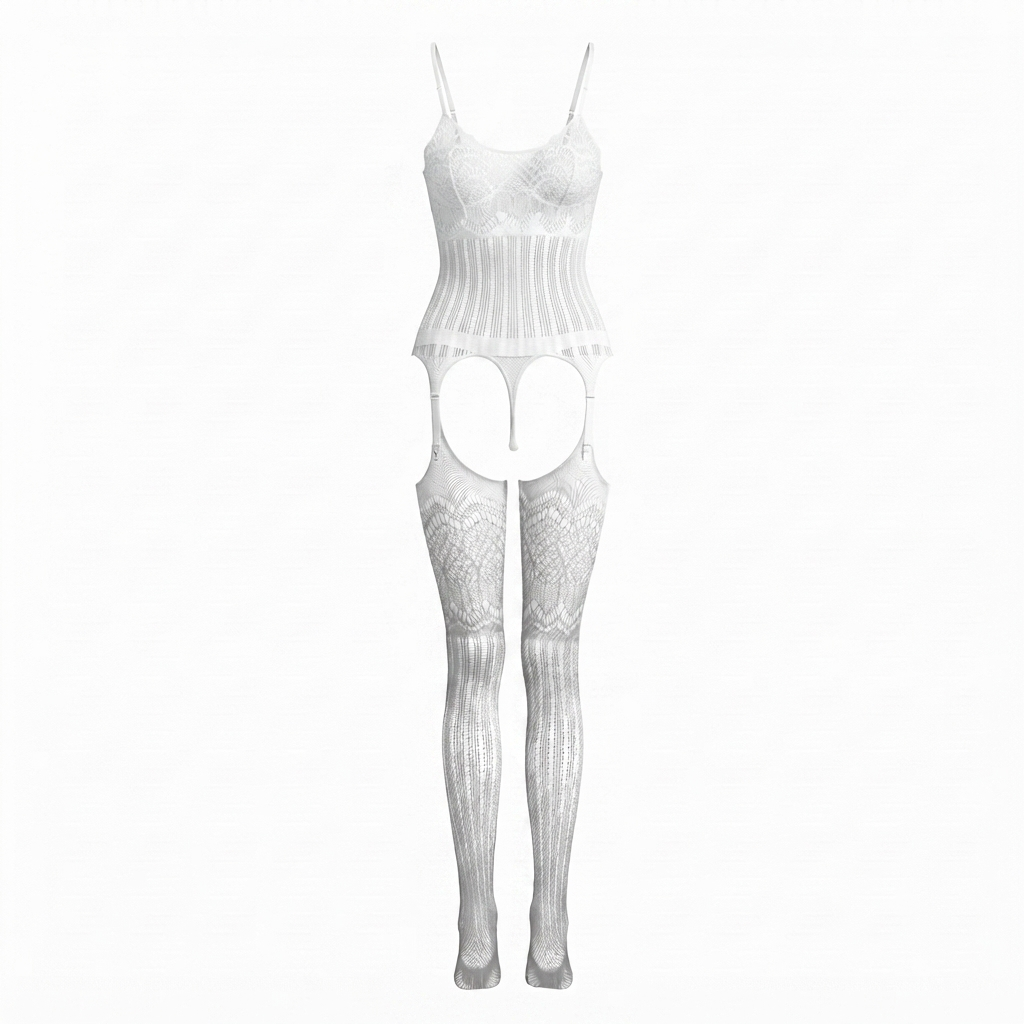 Open Crotch Floral Striped Lace Suspender Bodystocking Lingerie UK 8-16
