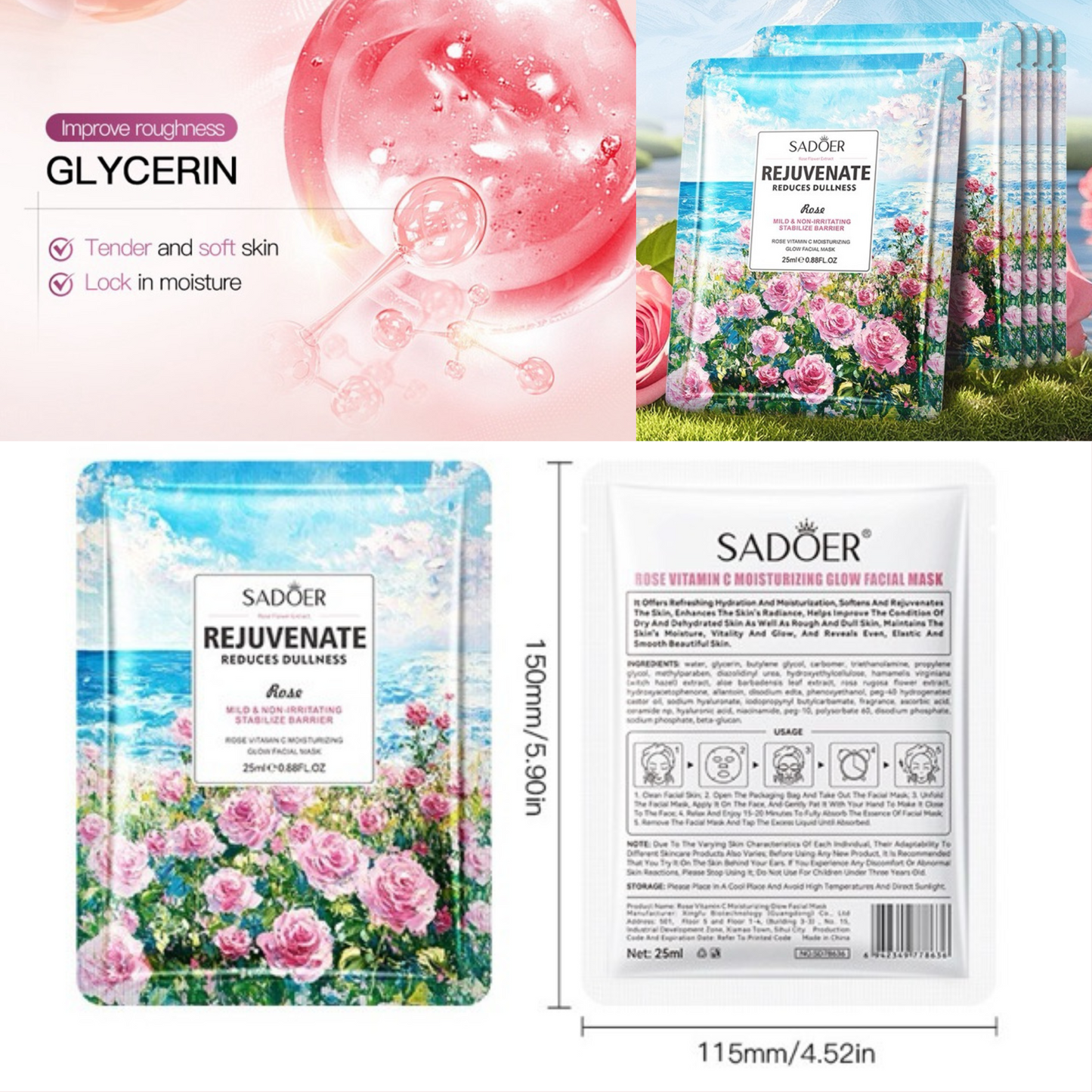 SADOER Rose Radiance Mask Set 12pcs