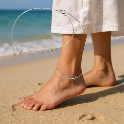 S925 Sterling Silver Minimalist Cross Bracelet/Anklet