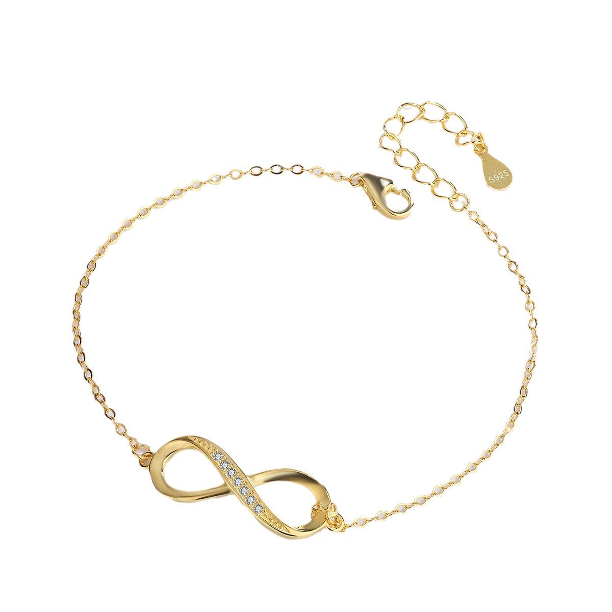 Sterling Silver Infinity 14K Yellow Gold Plated C/Z Bracelet