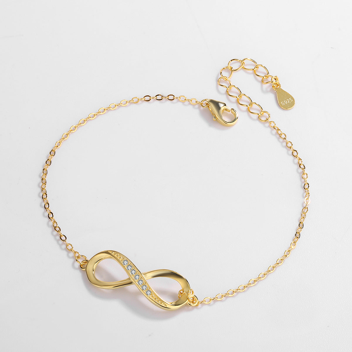 Sterling Silver Infinity 14K Yellow Gold Plated C/Z Bracelet