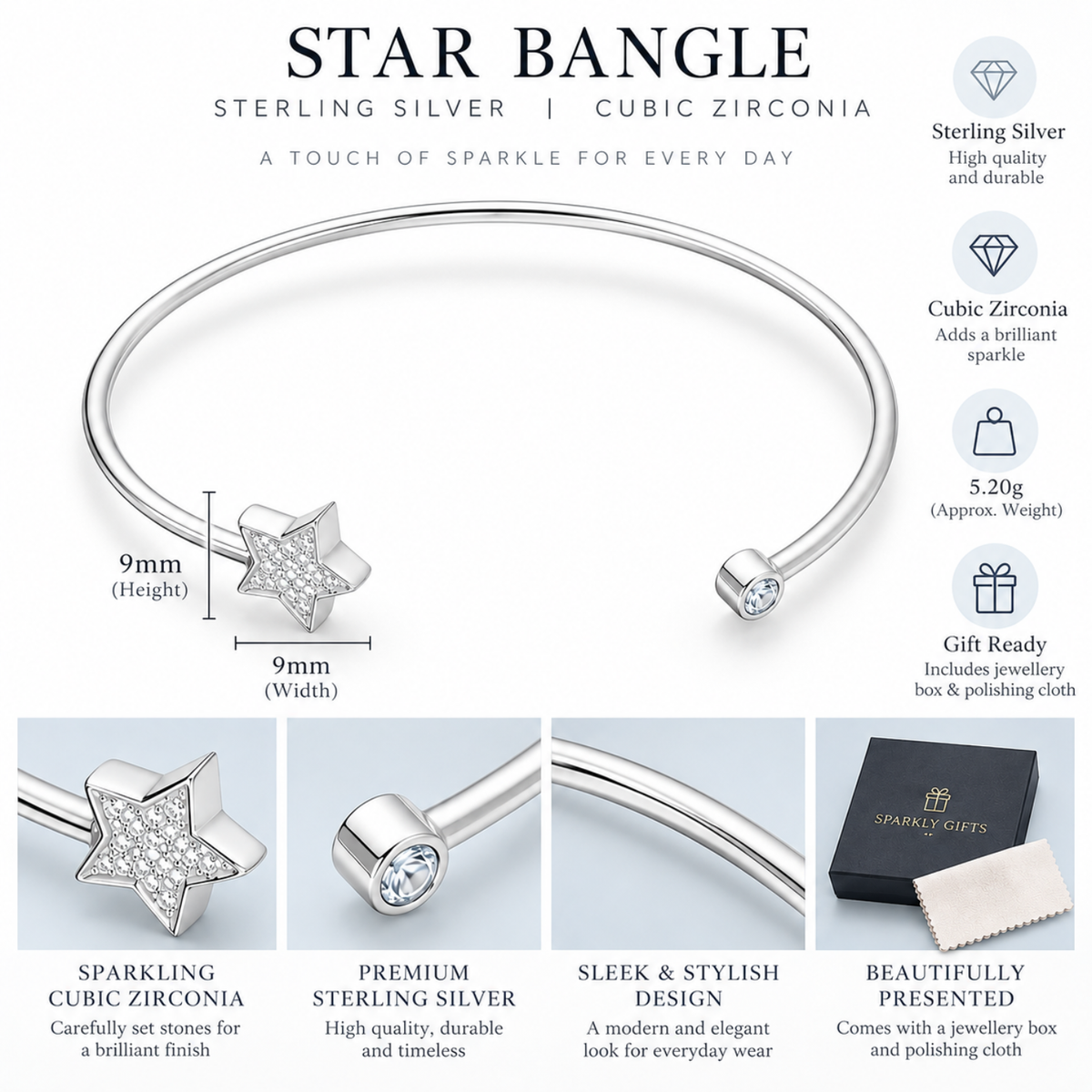 Sterling Silver S/S CZ Star Bangle