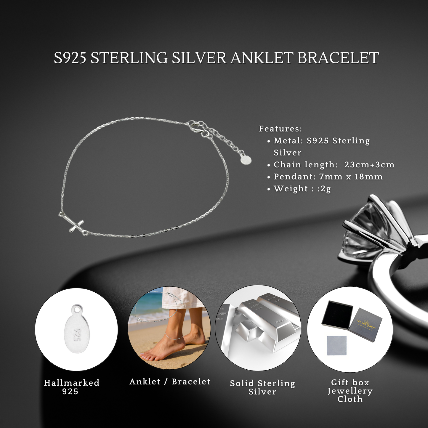 S925 Sterling Silver Minimalist Cross Bracelet/Anklet
