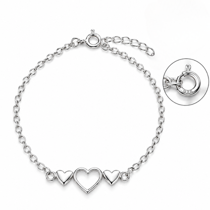 Sterling Silver Triple 16cm Heart Bracelet