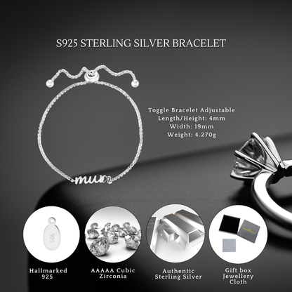 To My Mum S925 Sterling Silver Mum Toggle Adjustable Bracelet with Message Card