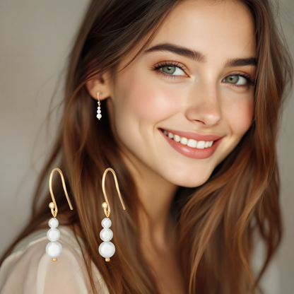 Gold-Plated S925 Sterling Silver Pearl Drop Hook Earrings for Women