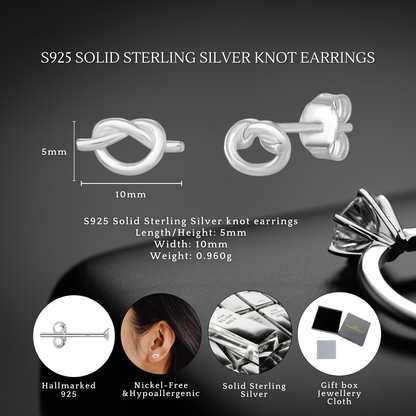 Elegant S925 Sterling Silver Knot Stud Earrings for Women