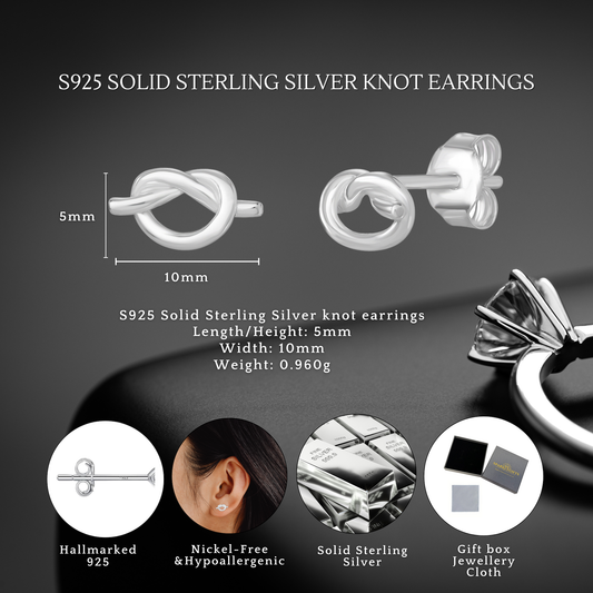 Elegant S925 Sterling Silver Knot Stud Earrings for Women
