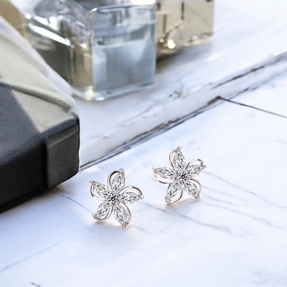 S925 Sterling Silver Marquise Flower Studs C/Z Stud Earrings