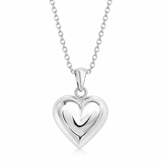 Sterling Silver Plain Puff Heart Necklace
