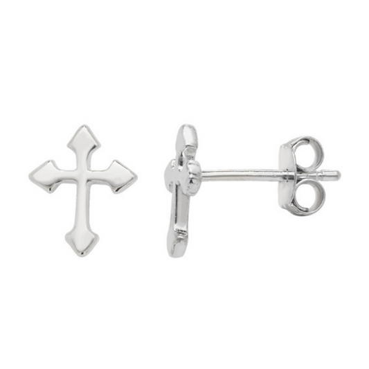 S925 Sterling Silver Faithful Cross Studs Earrings