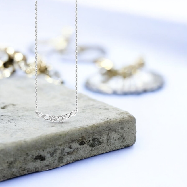 Sterling Silver Cubic Zirconia Triple Infinity Necklace