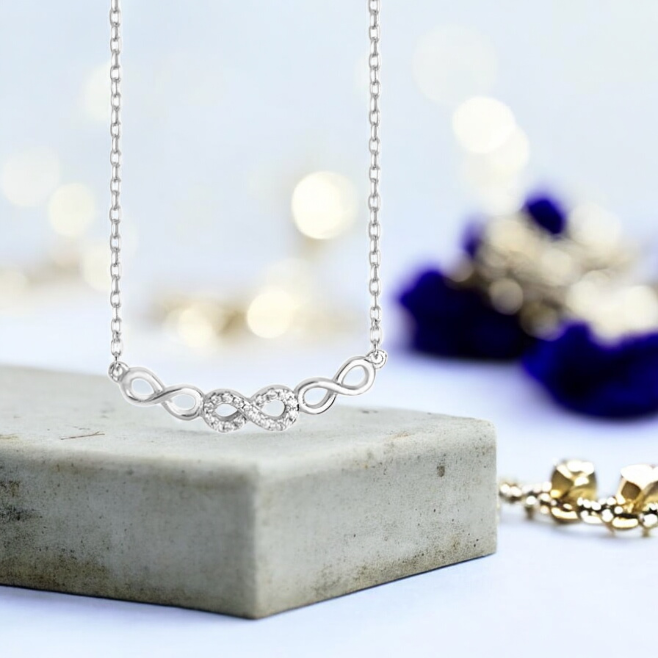 Sterling Silver Cubic Zirconia Triple Infinity Necklace