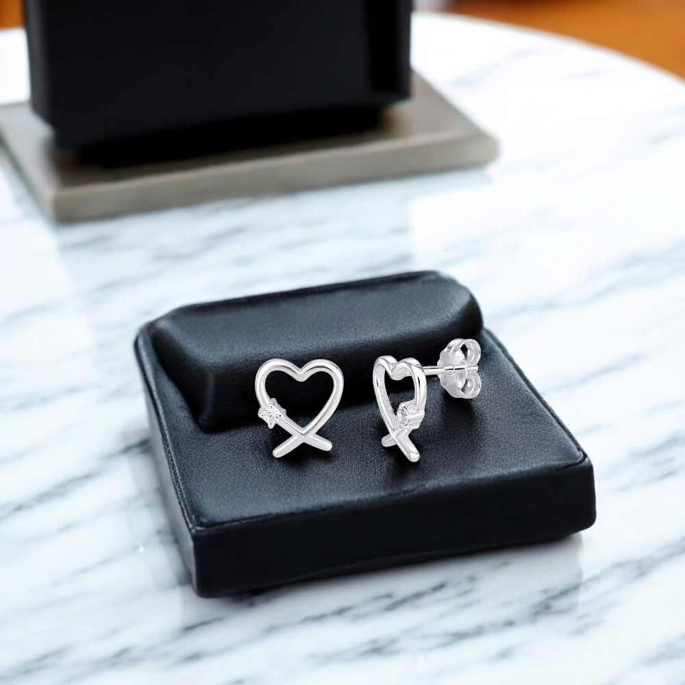 S925 Sterling Silver Cubic Zirconia Heart Stud Earrings