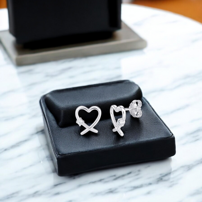 S925 Sterling Silver Cubic Zirconia Heart Stud Earrings