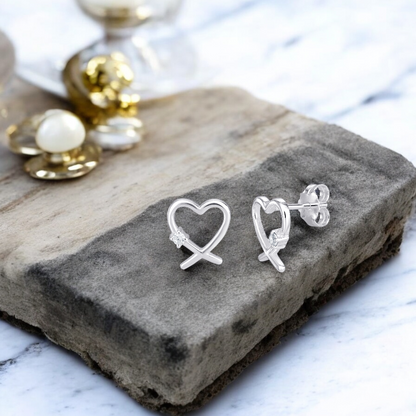 S925 Sterling Silver Cubic Zirconia Heart Stud Earrings