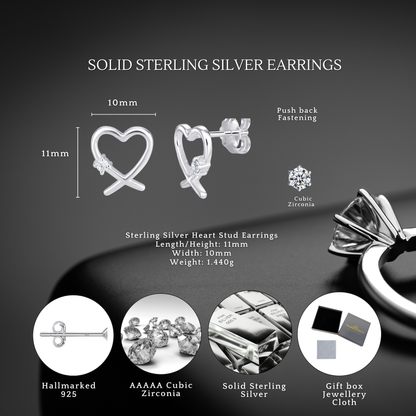 S925 Sterling Silver Cubic Zirconia Heart Stud Earrings
