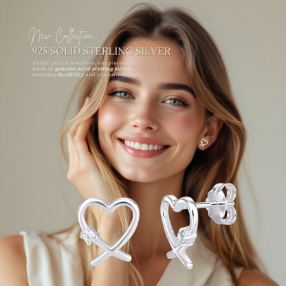 S925 Sterling Silver Cubic Zirconia Heart Stud Earrings