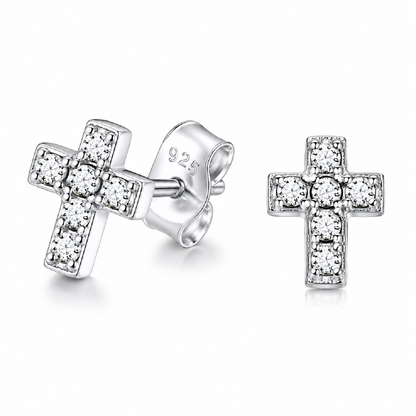 CZ Cross Stud Earrings S925 Sterling Silver