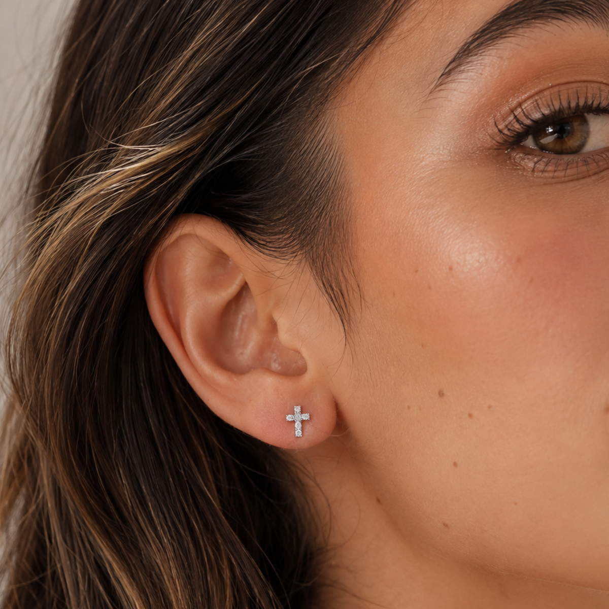 CZ Cross Stud Earrings S925 Sterling Silver