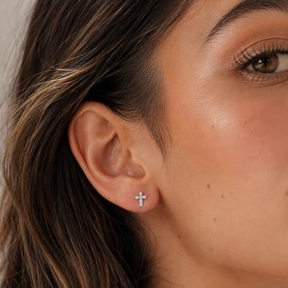 CZ Cross Stud Earrings S925 Sterling Silver
