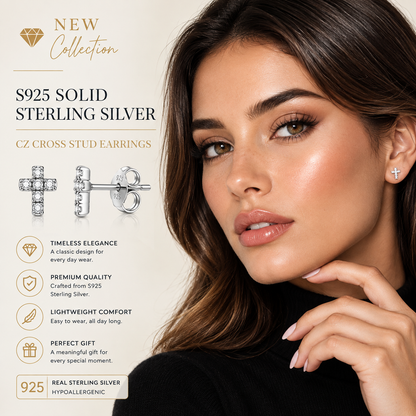 CZ Cross Stud Earrings S925 Sterling Silver