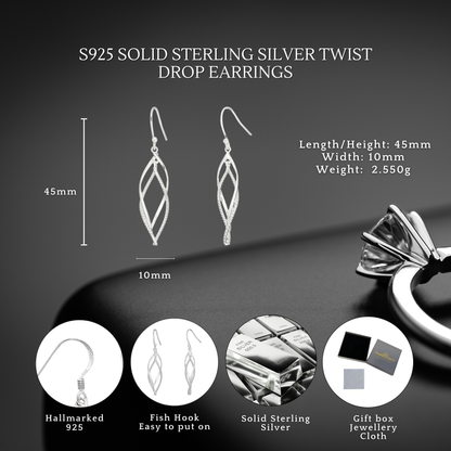 S925 Sterling Silver Elegant Twist Drop Hook Earrings for Women