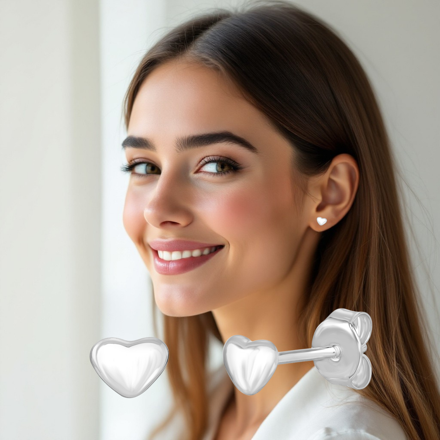 S925 Sterling Silver Heart Shape Elegant Stud Earrings 5mm for Women