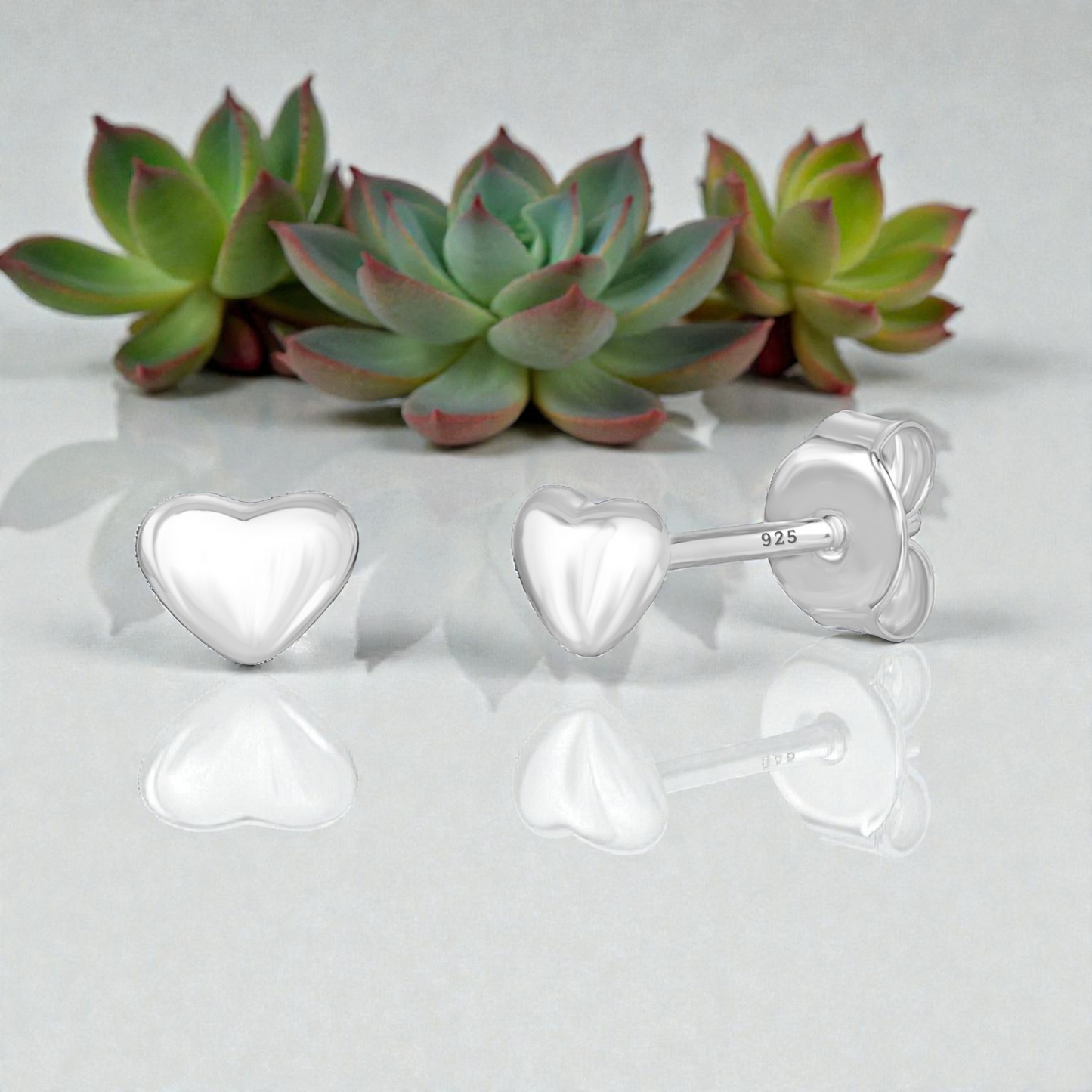 S925 Sterling Silver Heart Shape Elegant Stud Earrings 5mm for Women