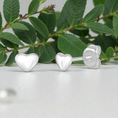 S925 Sterling Silver Heart Shape Elegant Stud Earrings 5mm for Women