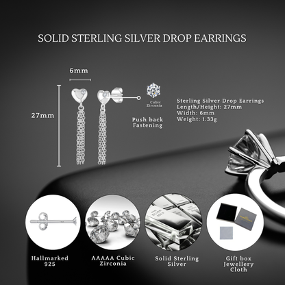 S925 Sterling Silver Heartfelt Tassel Earrings
