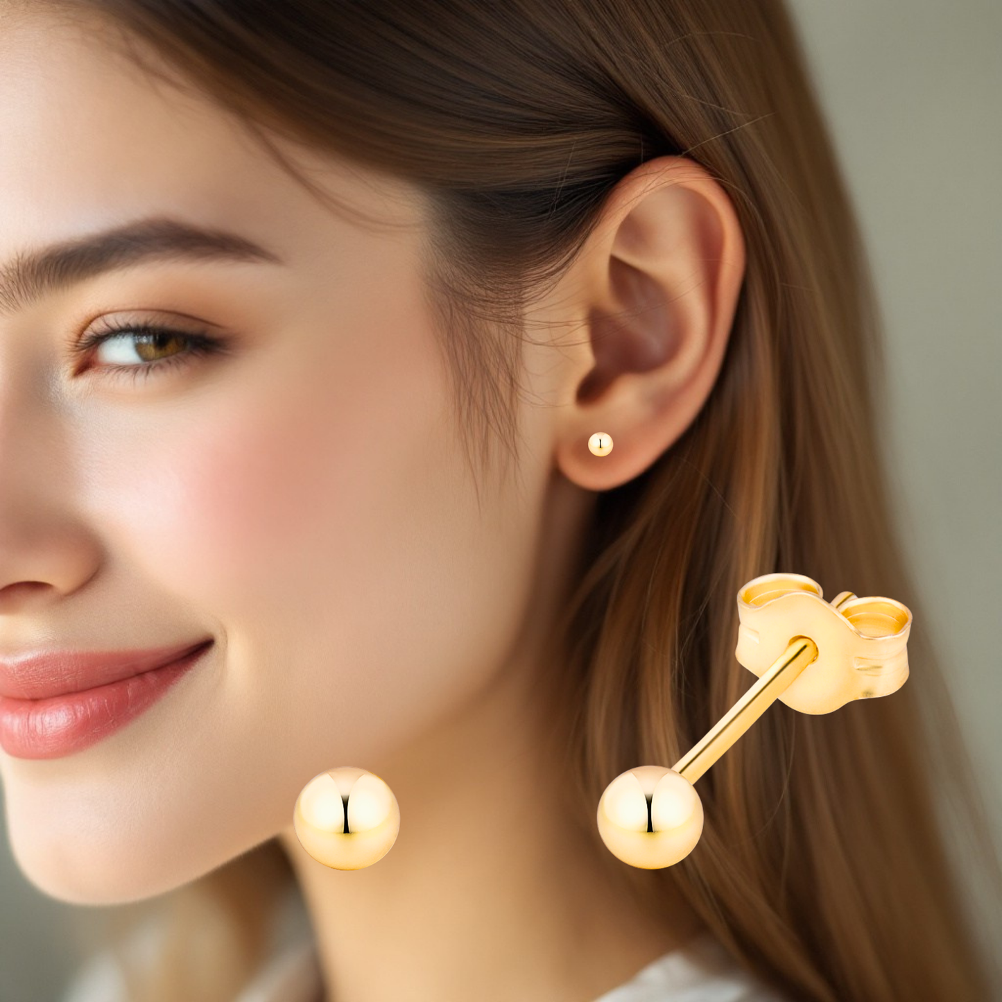 S925 Sterling Silver 3mm Gold Plated Ball Studs Earrings for Women