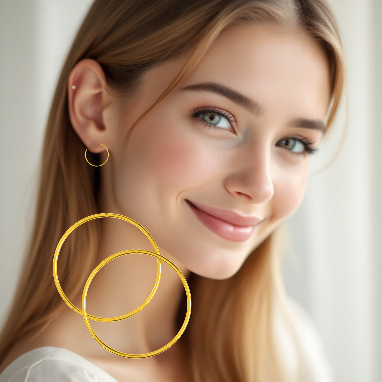 S925 Sterling Silver Elegant Gold-plated 20mm Hinged Hoop Earrings for Women