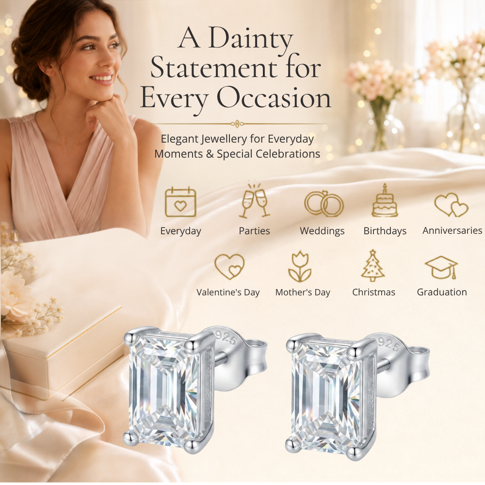 Sterling Silver 4x6 Cubic Zirconia Stud Earrings