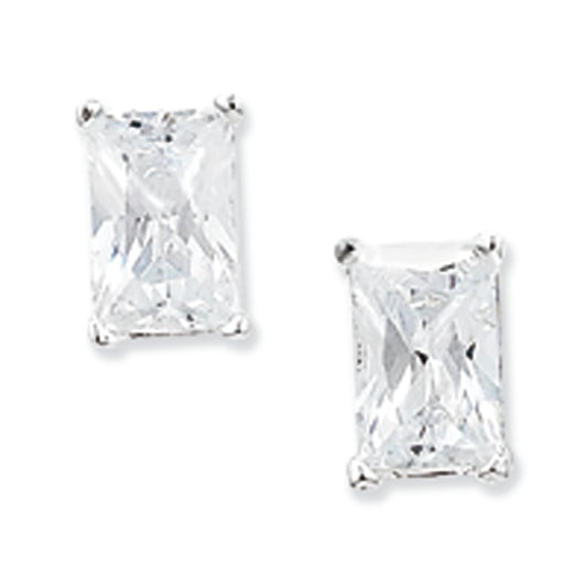 Sterling Silver 4x6 Cubic Zirconia Stud Earrings