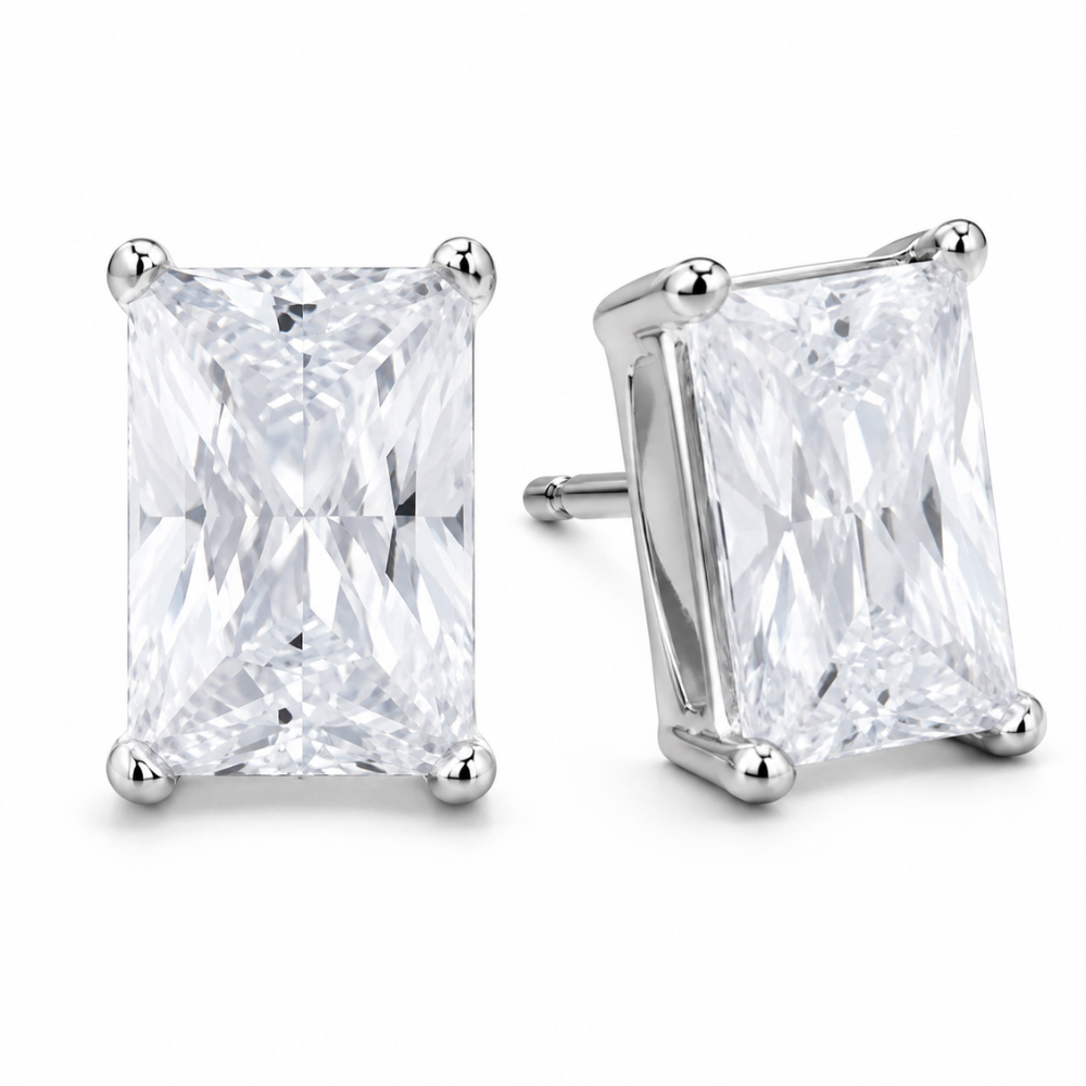 Sterling Silver 4x6 Cubic Zirconia Stud Earrings