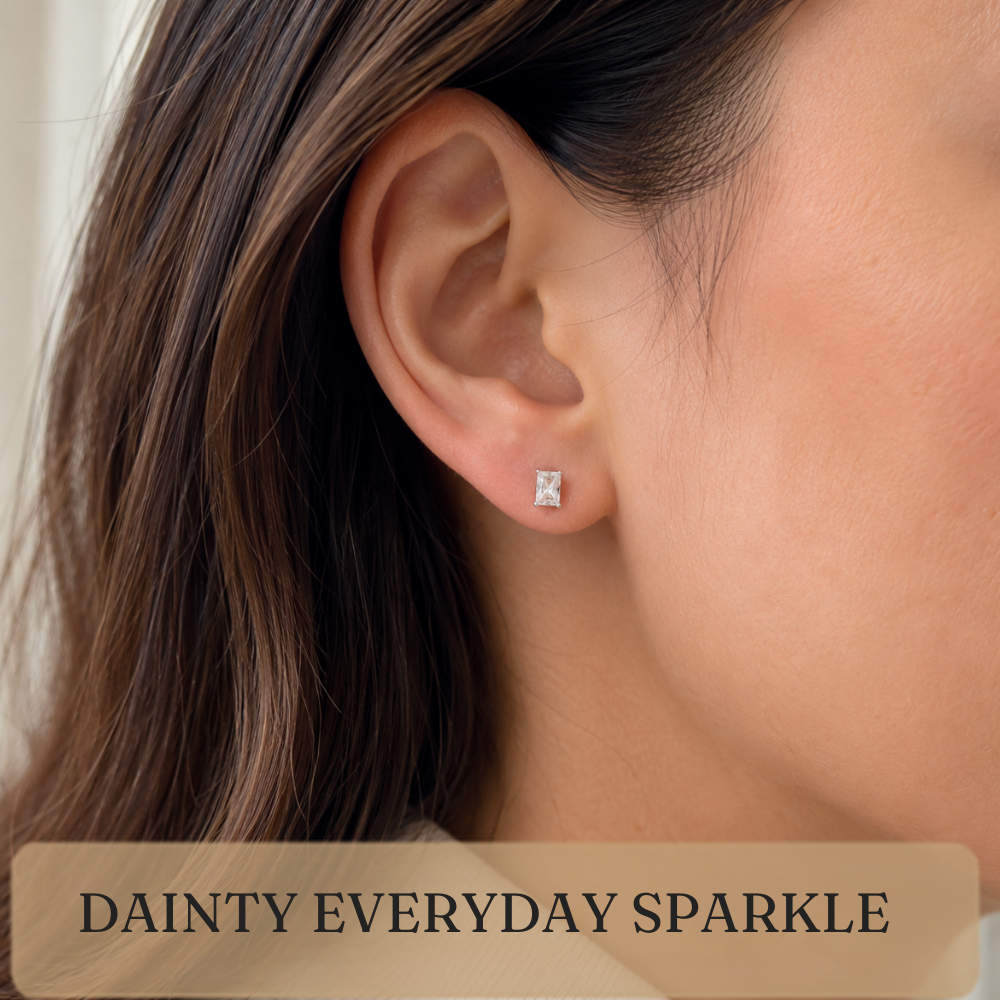 Sterling Silver 4x6 Cubic Zirconia Stud Earrings