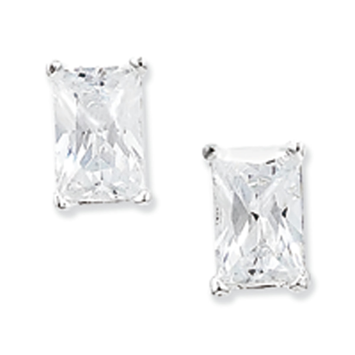Sterling Silver 4x6 Cubic Zirconia Stud Earrings