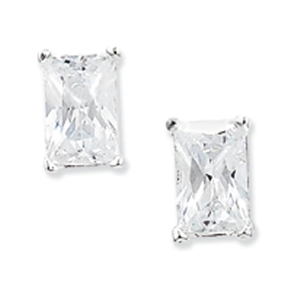 Sterling Silver 4x6 Cubic Zirconia Stud Earrings