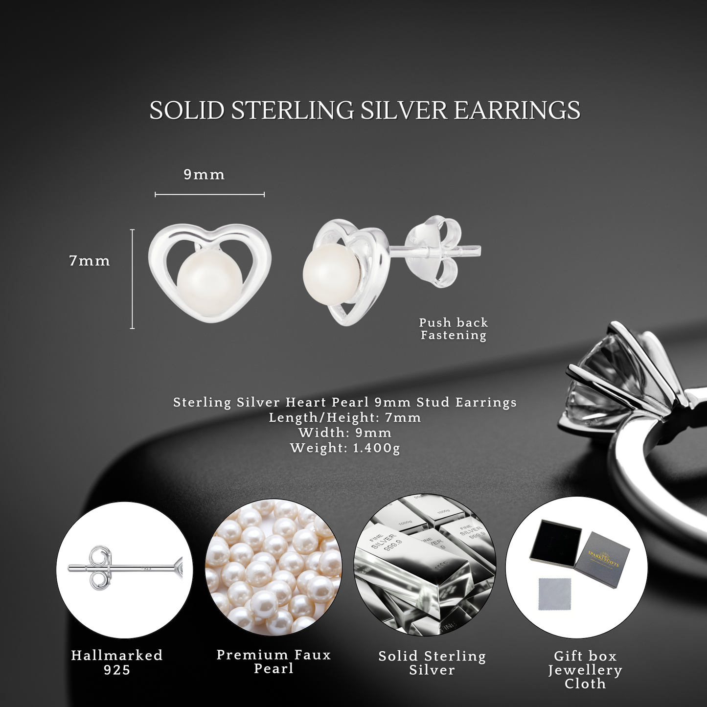 Sterling Silver 7mm x 9mm Heart Pearl Stud Earrings
