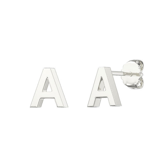 Sterling Silver Plain Initial Earrings A Studs
