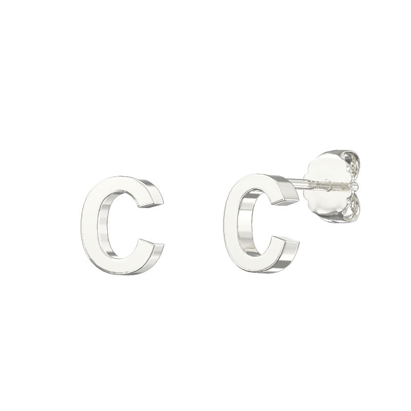 Sterling Silver Plain Initial Earrings C Studs