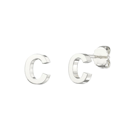 Sterling Silver Plain Initial Earrings C Studs