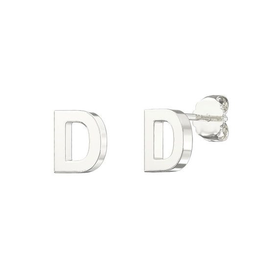 Sterling Silver Plain Initial Earrings D Studs