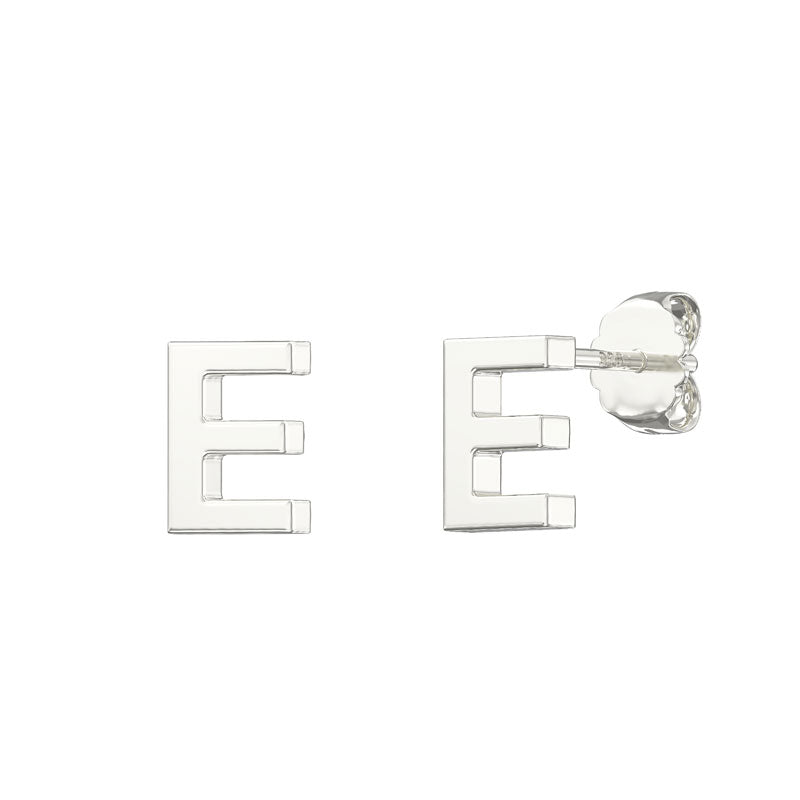 Sterling Silver Plain Initial Earrings E Studs