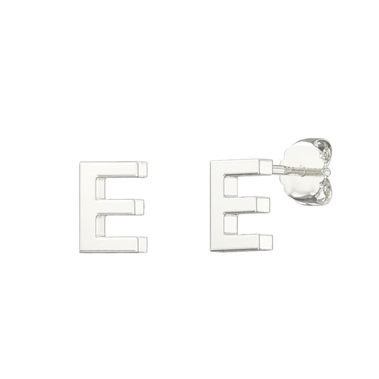 Sterling Silver Plain Initial Earrings E Studs