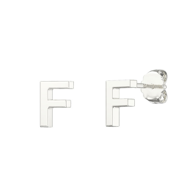 Sterling Silver Plain Initial Earrings F Studs